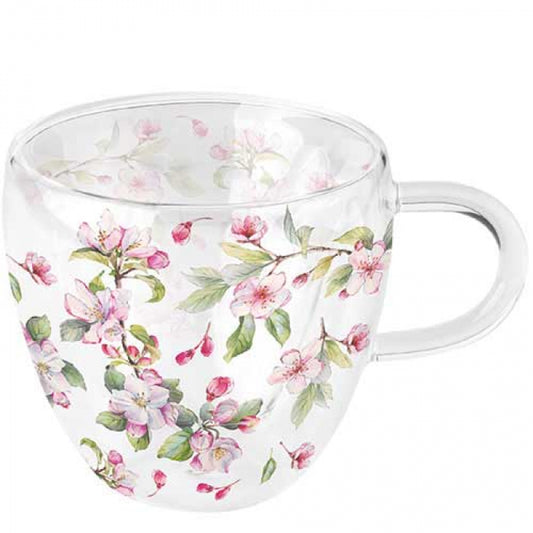 Taza doble vidrio florecitas
