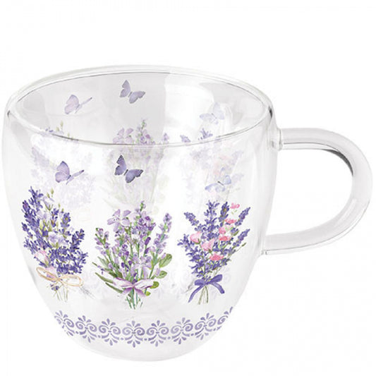 Taza doble vidrio lavanda